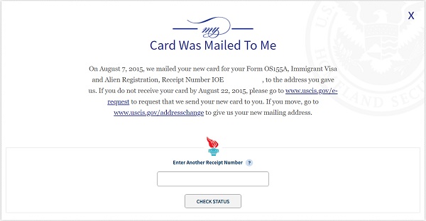 Screenshot of online USCIS case status updates