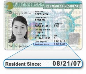 date of admission on green card