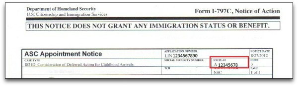 finding a number on I-797c notice of action