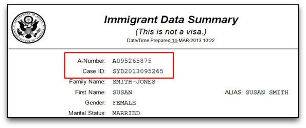 find alien registration number on immigrant data summary