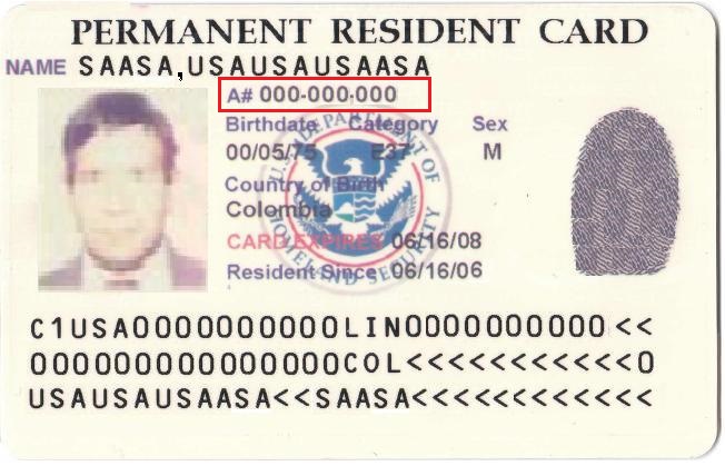 alien number on a green card issued between 2004-2010