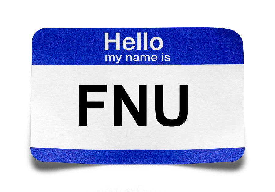 FNU name tag, short for "first name unknown"