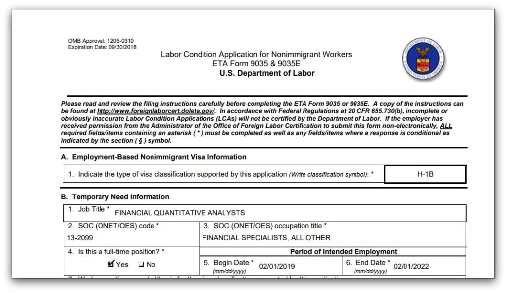 Labor Condition Application Sample