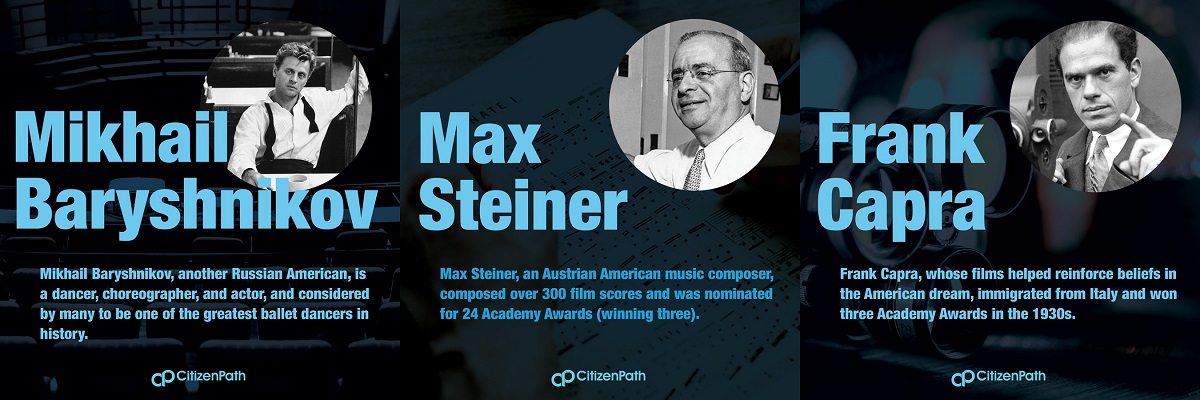 Immigrant artistic contributor: Max Steiner, an Austrian American music composer, composed over 300 film scores and was nominated for 24 Academy Awards (winning three).