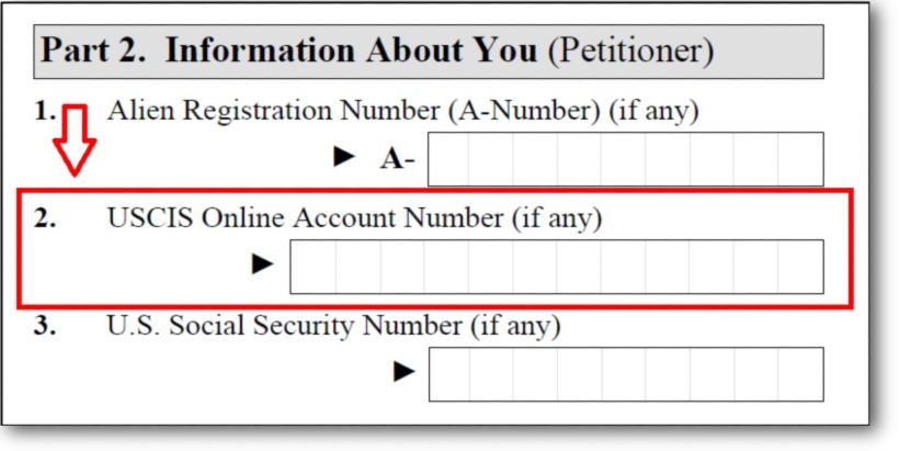 Example of a USCIS online account number on Form I-130