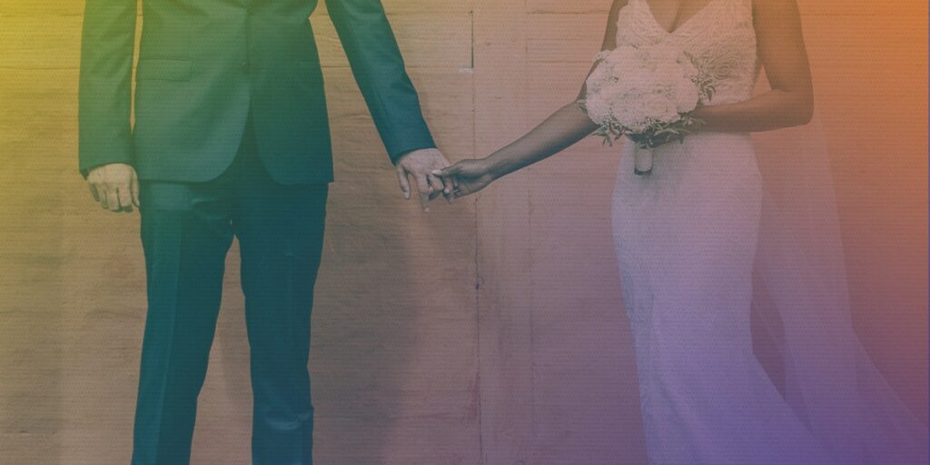 The bride and groom wait and the alter after sponsorship for a K-1 fiancé