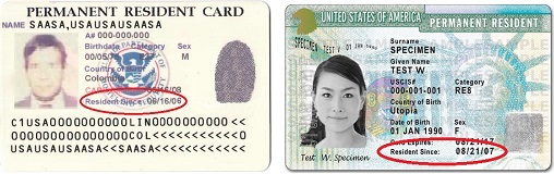 Permanent resident card shows resident since date to calculate continuous residence