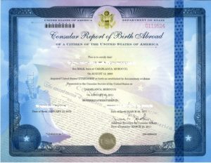 Sample consular report of birth abroad